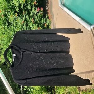 Unbranded - Missing Tag - Womens Sz M Black Beaded Pre-Loved Cardigan